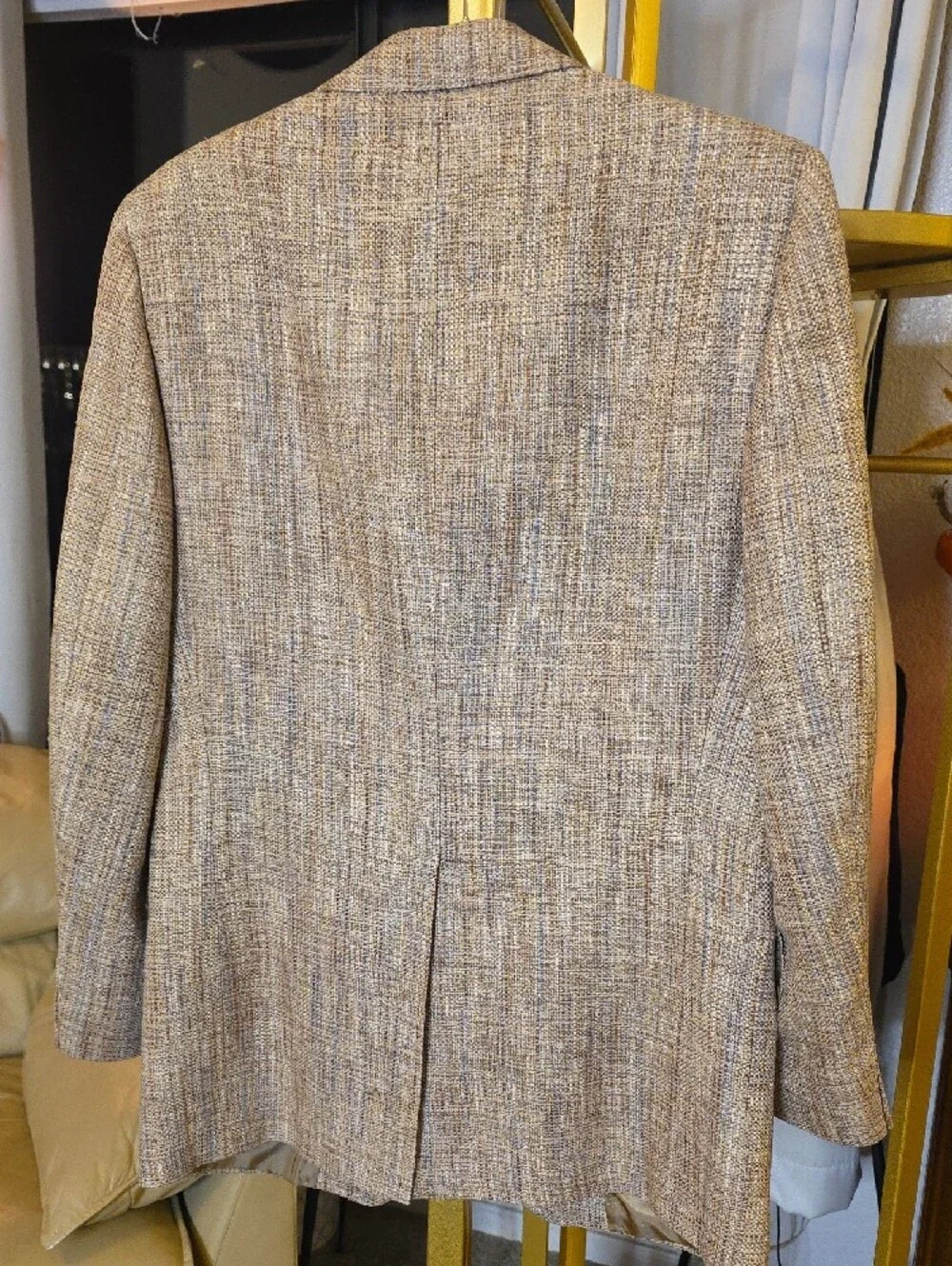 Men's Textured Silk Weave Beige-Brown Blazer See Measurements VTG